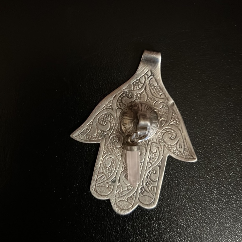 Silver Rose Quartz Hamsa Hand Pendent - image 1